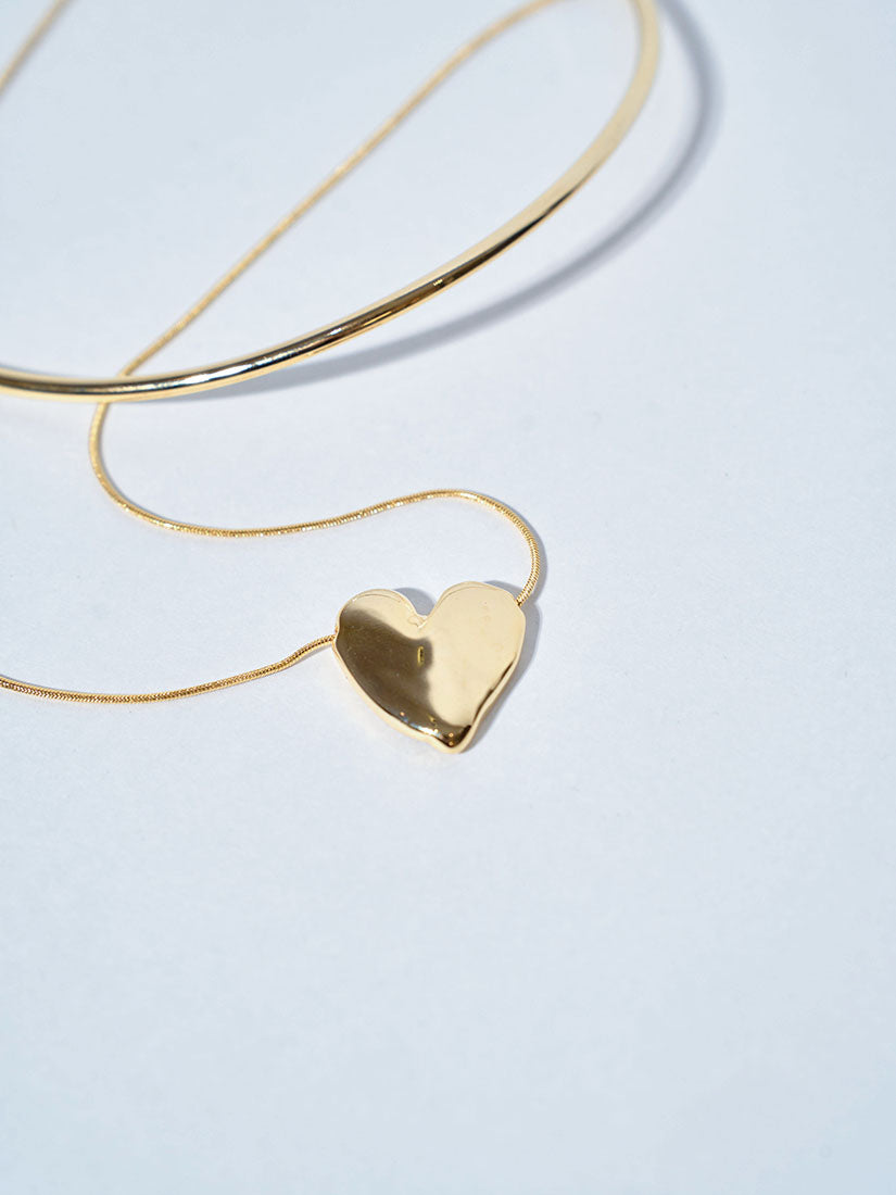 Metallic Heart Double Necklace