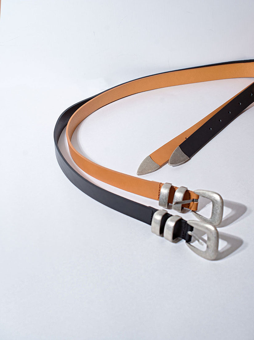 Brushed Metallic Buckle Leather Belt (3 Colours)