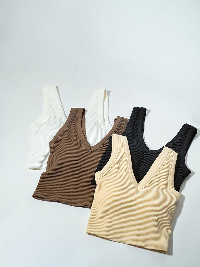 V-Neck Cropped Bra Vest (4 Colours)