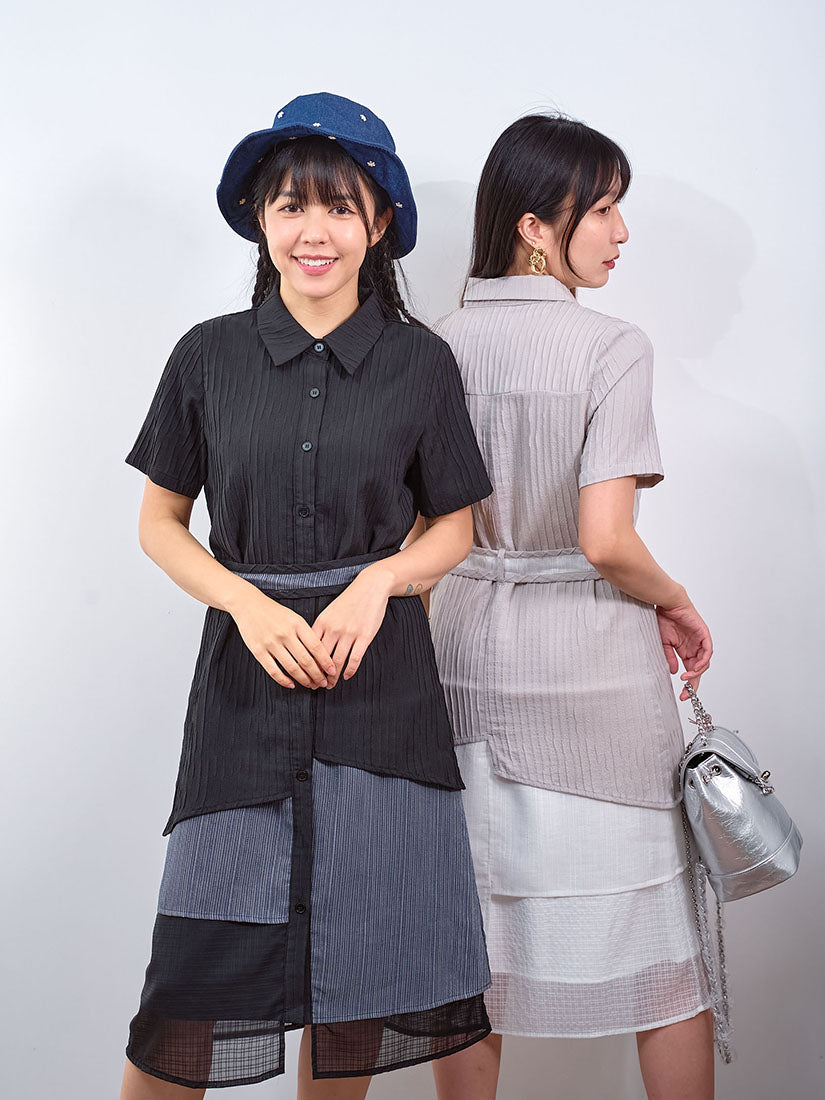 Belted Layered Shirt Dress (2 Colours)