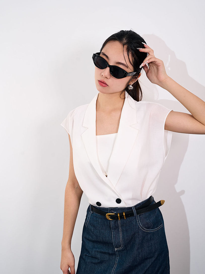 Brushed Metallic Buckle Leather Belt (Display Sale)