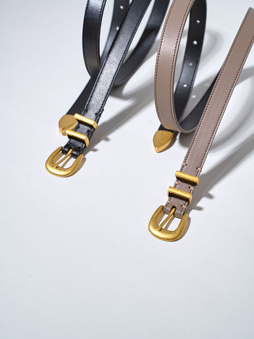 Brushed Metallic Buckle Leather Belt (Display Sale)