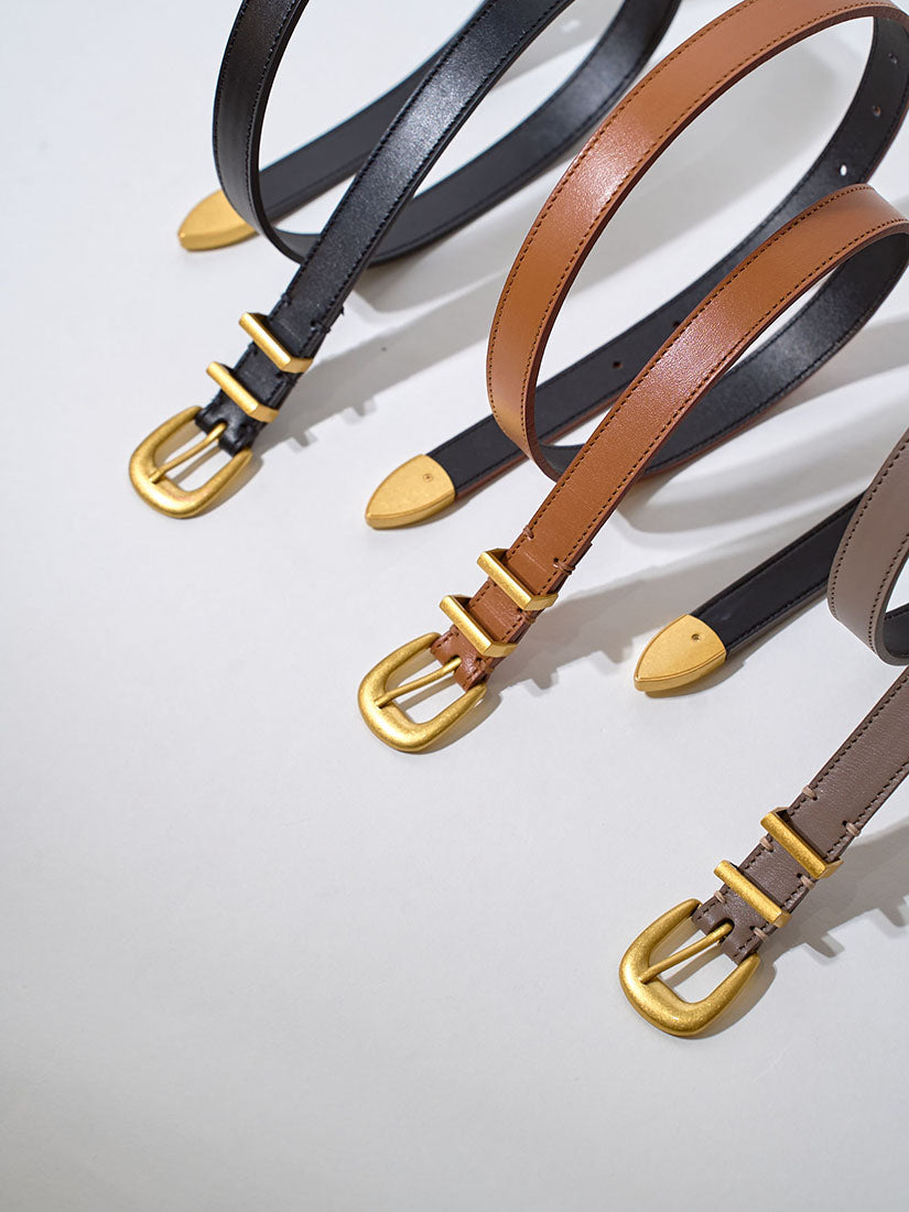 Brushed Metallic Buckle Leather Belt (Display Sale)
