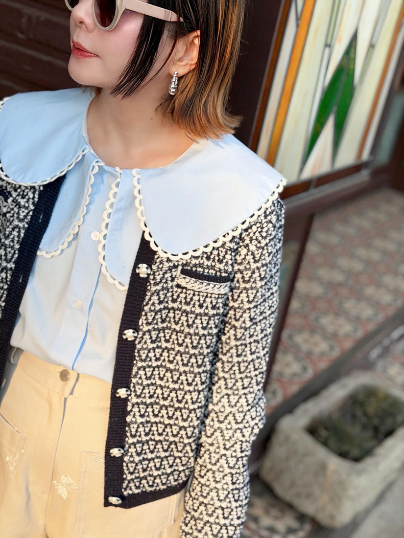 Lace Trim Double Collar Shirt