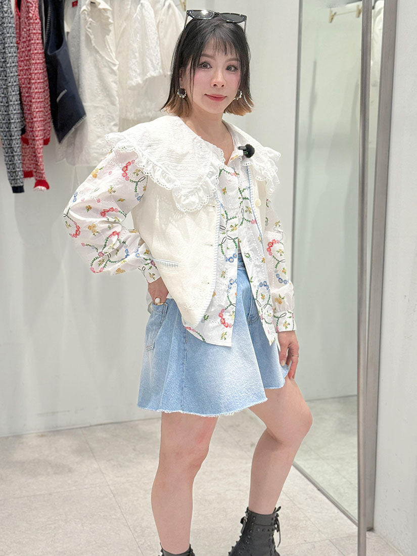 Blanket Stitch Edge Embroidered Vest Jacket (2 Colours)