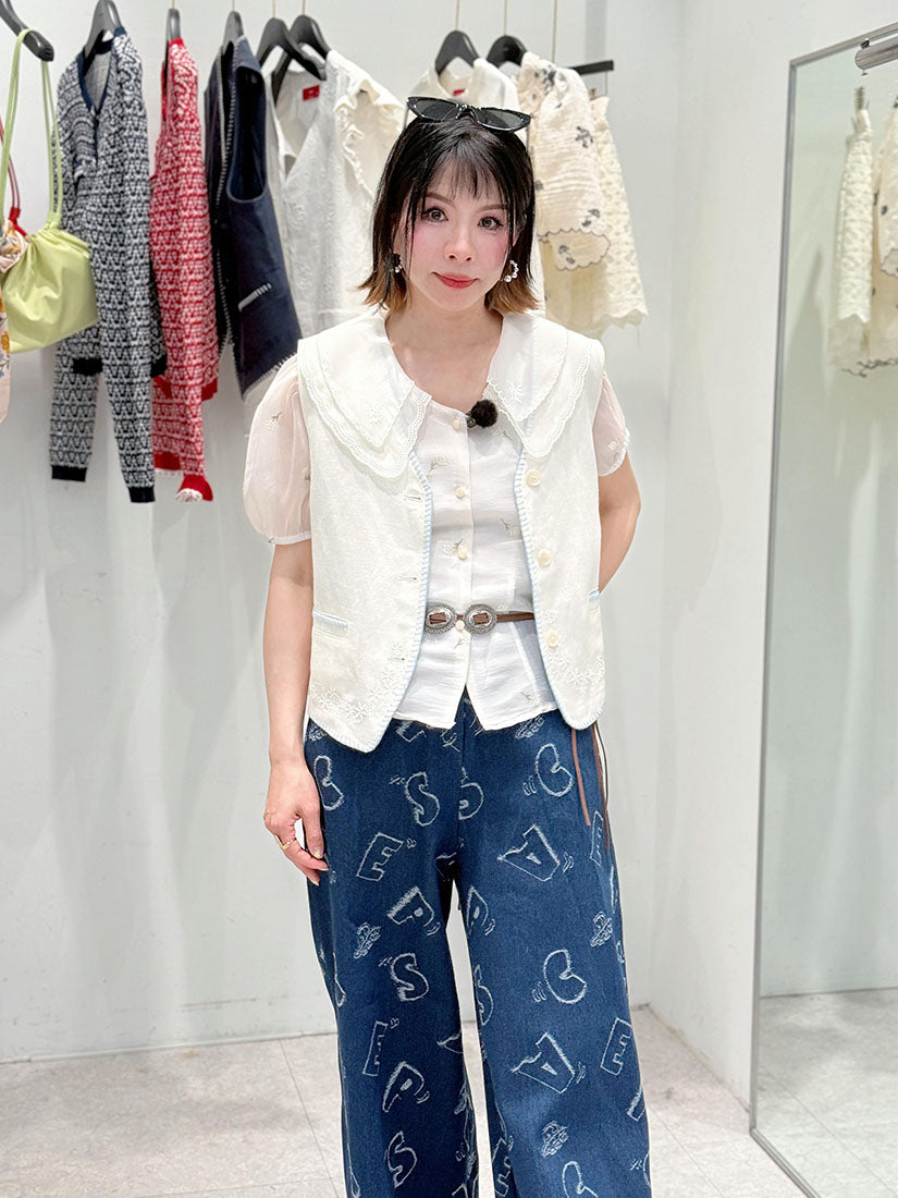 Blanket Stitch Edge Embroidered Vest Jacket (2 Colours)