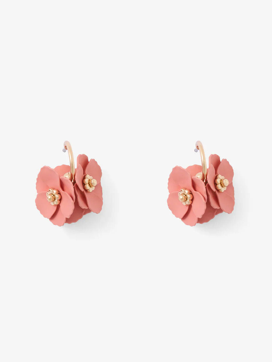 Hoop Earrings In Pink Coating Flowers