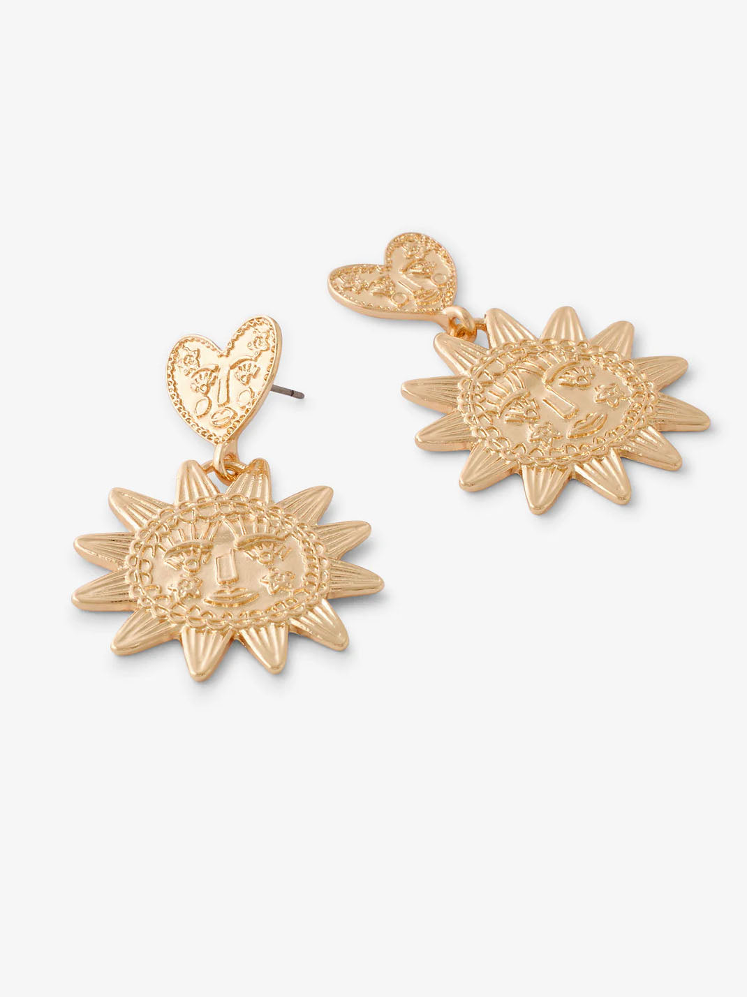 Golden Heart And Sun Earrings