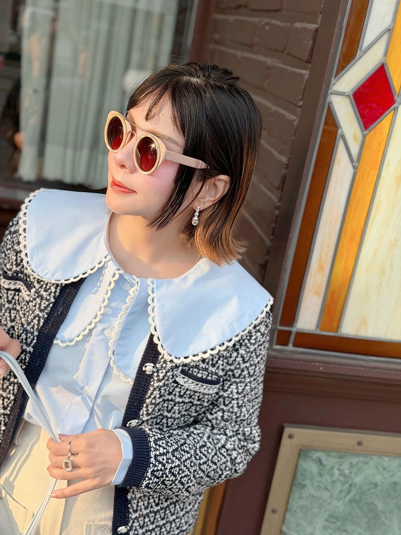 Lace Trim Double Collar Shirt