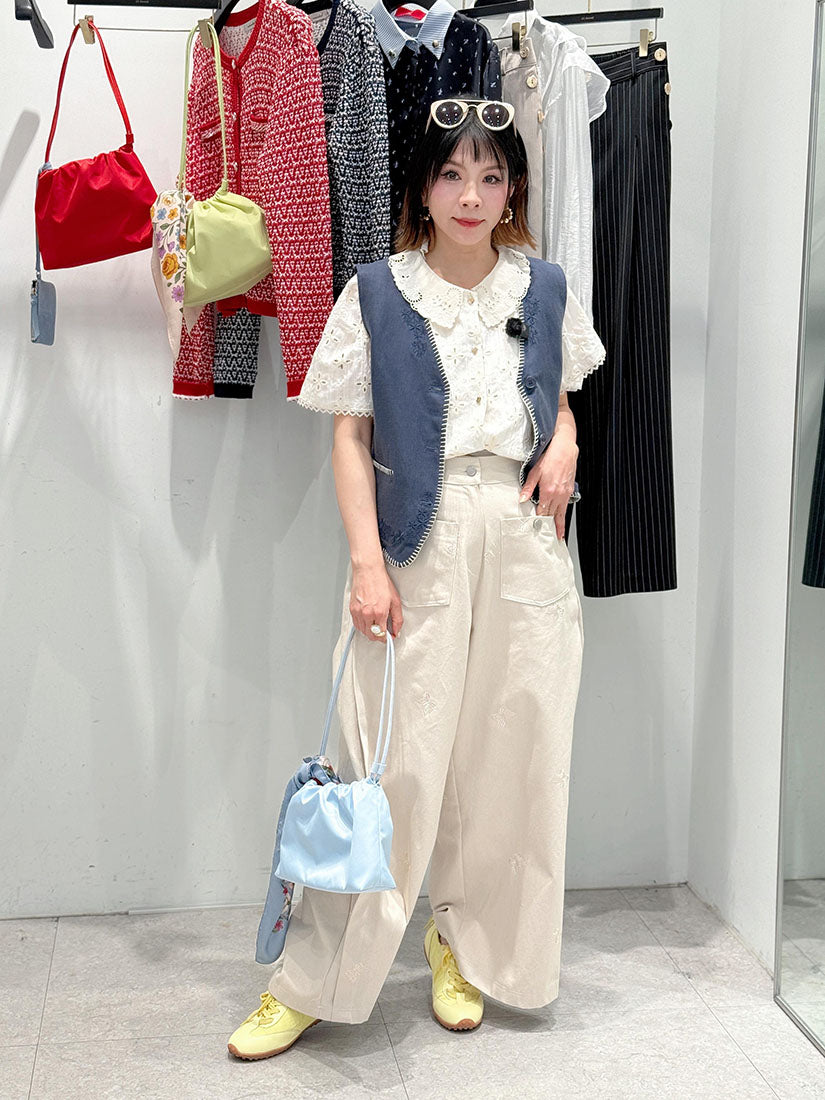 Blanket Stitch Edge Embroidered Vest Jacket (2 Colours)