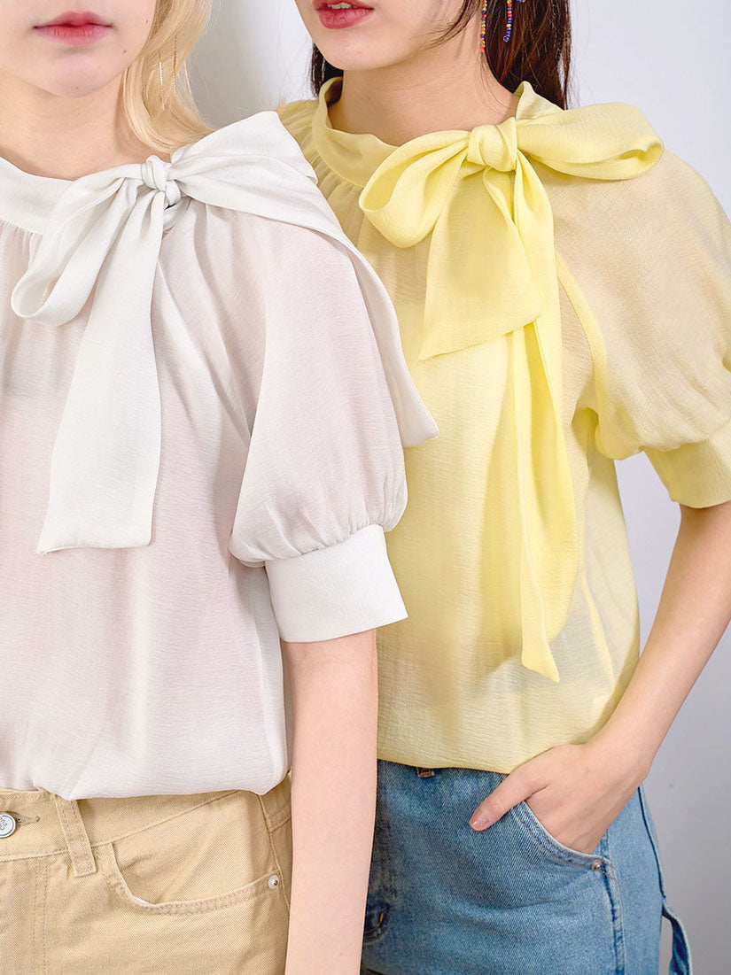 Bow Tie Neck Ruffle Top (2 Colours)