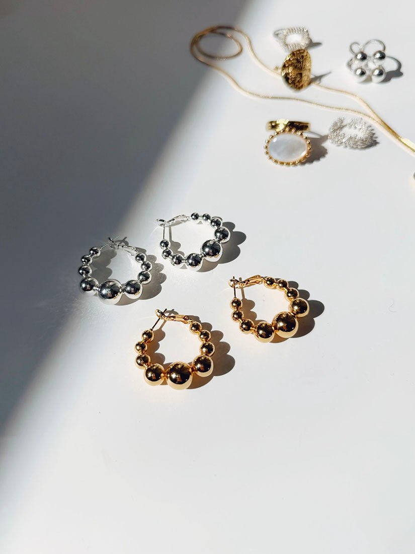 Metallic Ball Hoop Earrings (2 Colours)