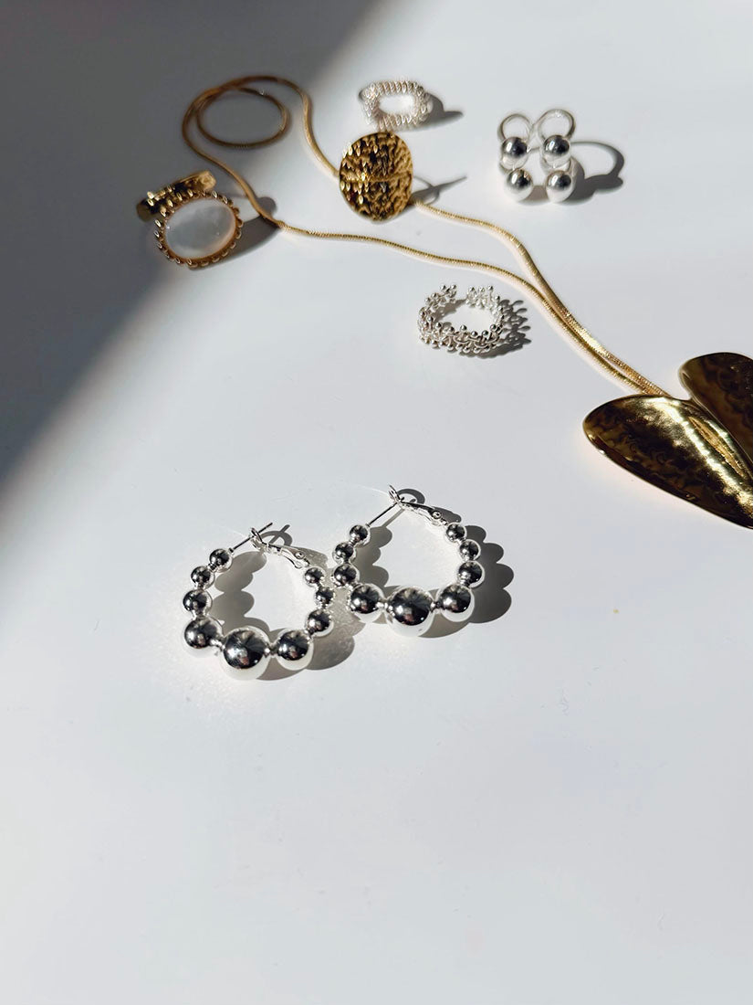 Metallic Ball Hoop Earrings (2 Colours)