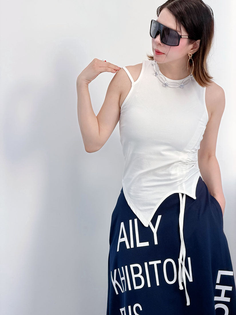 Asymmetric Cut Out Drawstring Tank Top (2 Colours)