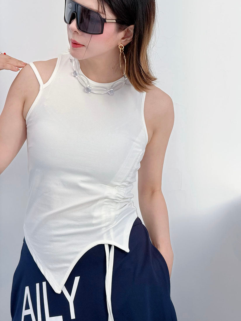 Asymmetric Cut Out Drawstring Tank Top (2 Colours)