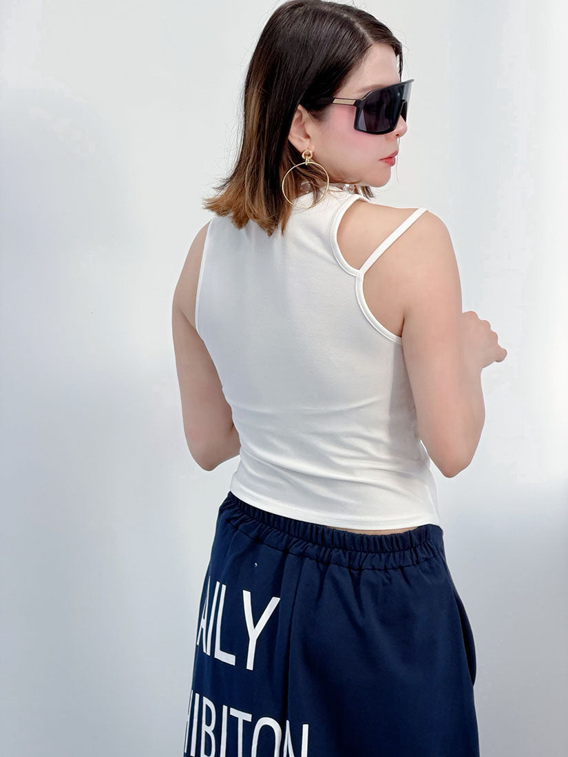Asymmetric Cut Out Drawstring Tank Top (2 Colours)