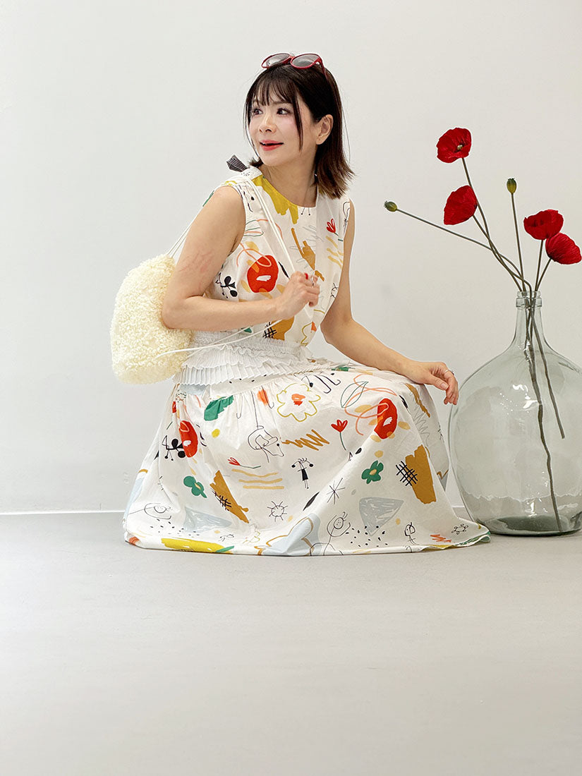 Tie Back Playful Printed Sleeveless Dress (2 Colours)