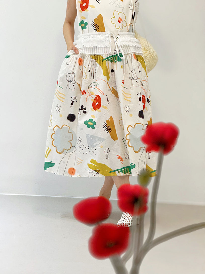 Tie Back Playful Printed Sleeveless Dress (2 Colours)