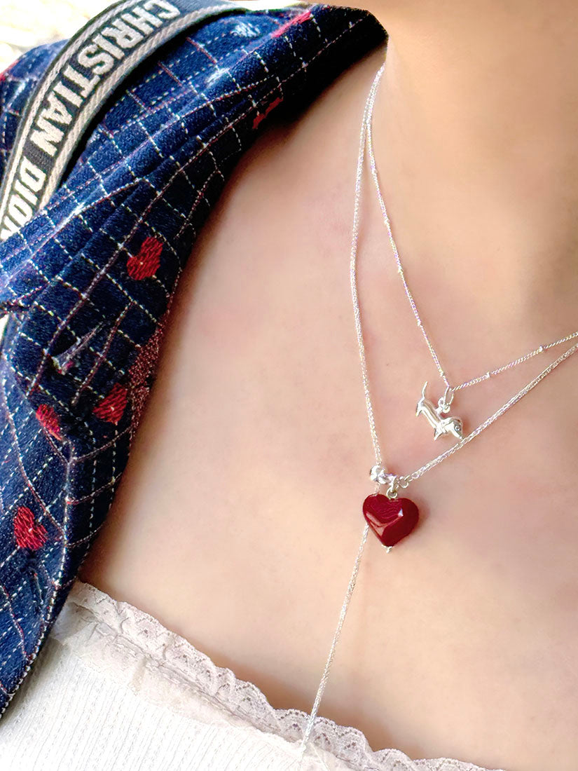 Silver Dog Beads Necklace