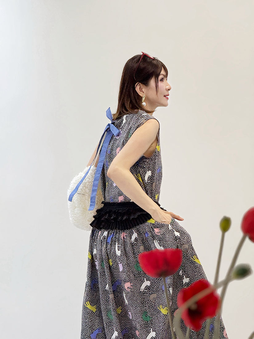 Tie Back Playful Printed Sleeveless Dress (2 Colours)