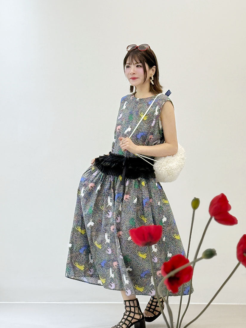 Tie Back Playful Printed Sleeveless Dress (2 Colours)