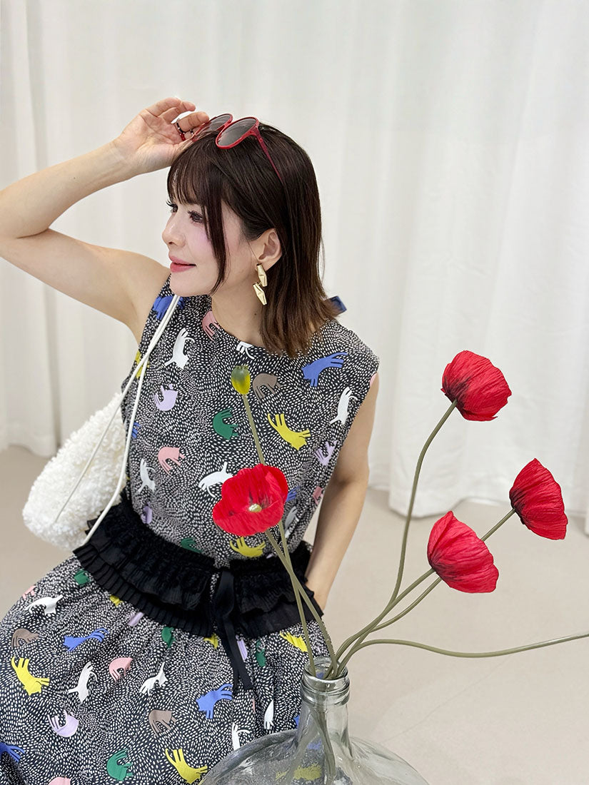 Tie Back Playful Printed Sleeveless Dress (2 Colours)