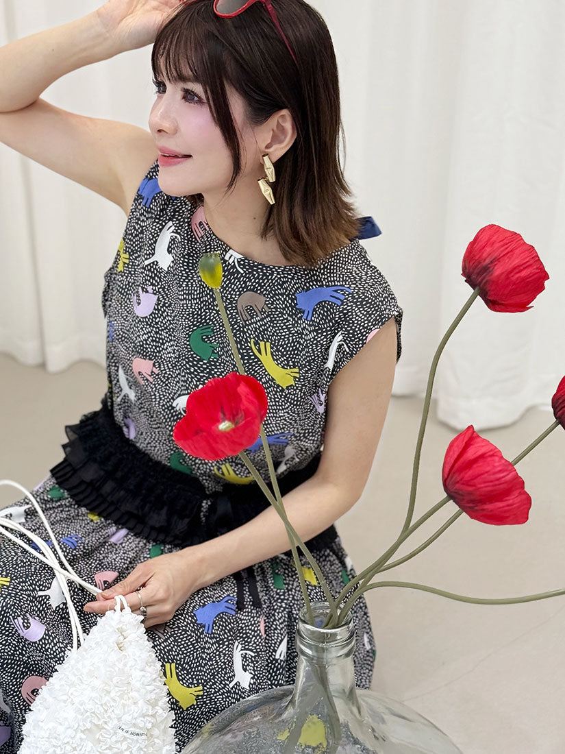 Tie Back Playful Printed Sleeveless Dress (2 Colours)
