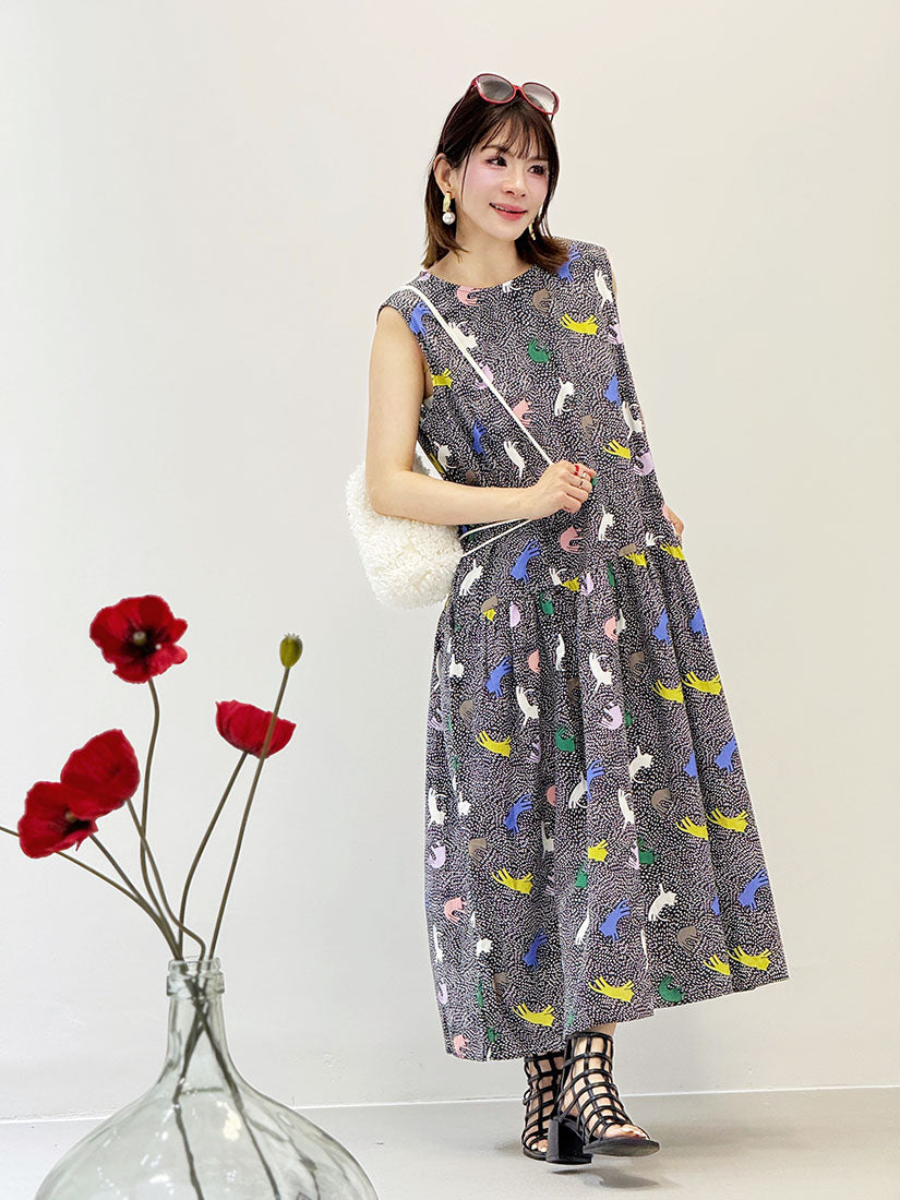 Tie Back Playful Printed Sleeveless Dress (2 Colours)