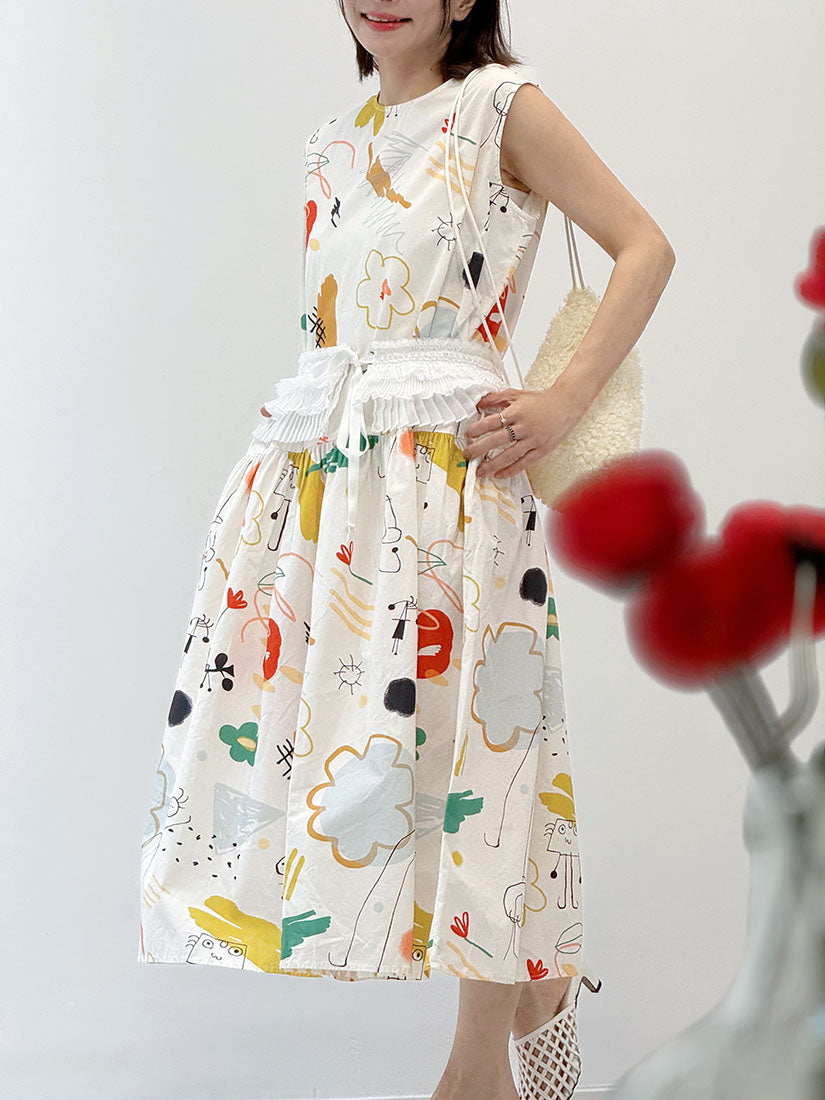 Tie Back Playful Printed Sleeveless Dress (2 Colours)