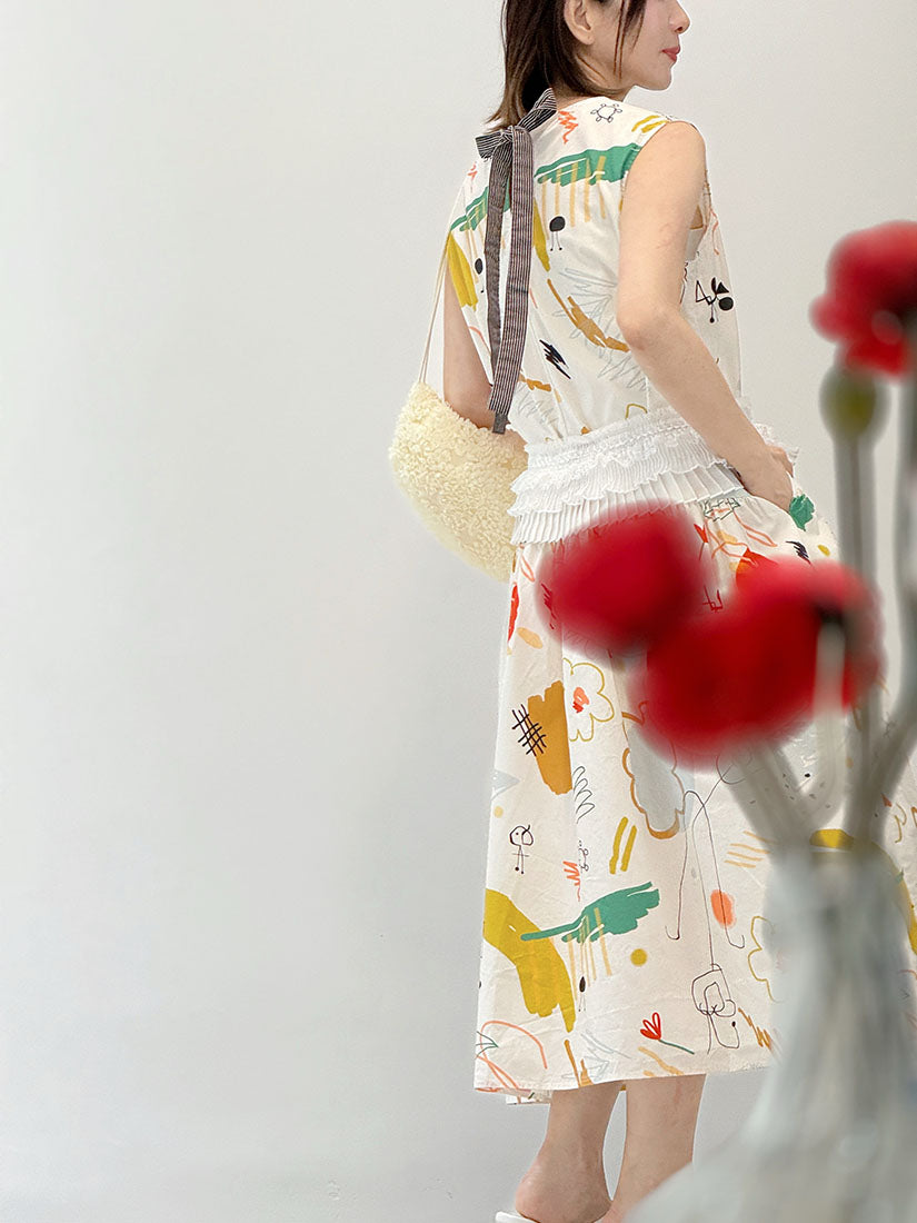 Tie Back Playful Printed Sleeveless Dress (2 Colours)