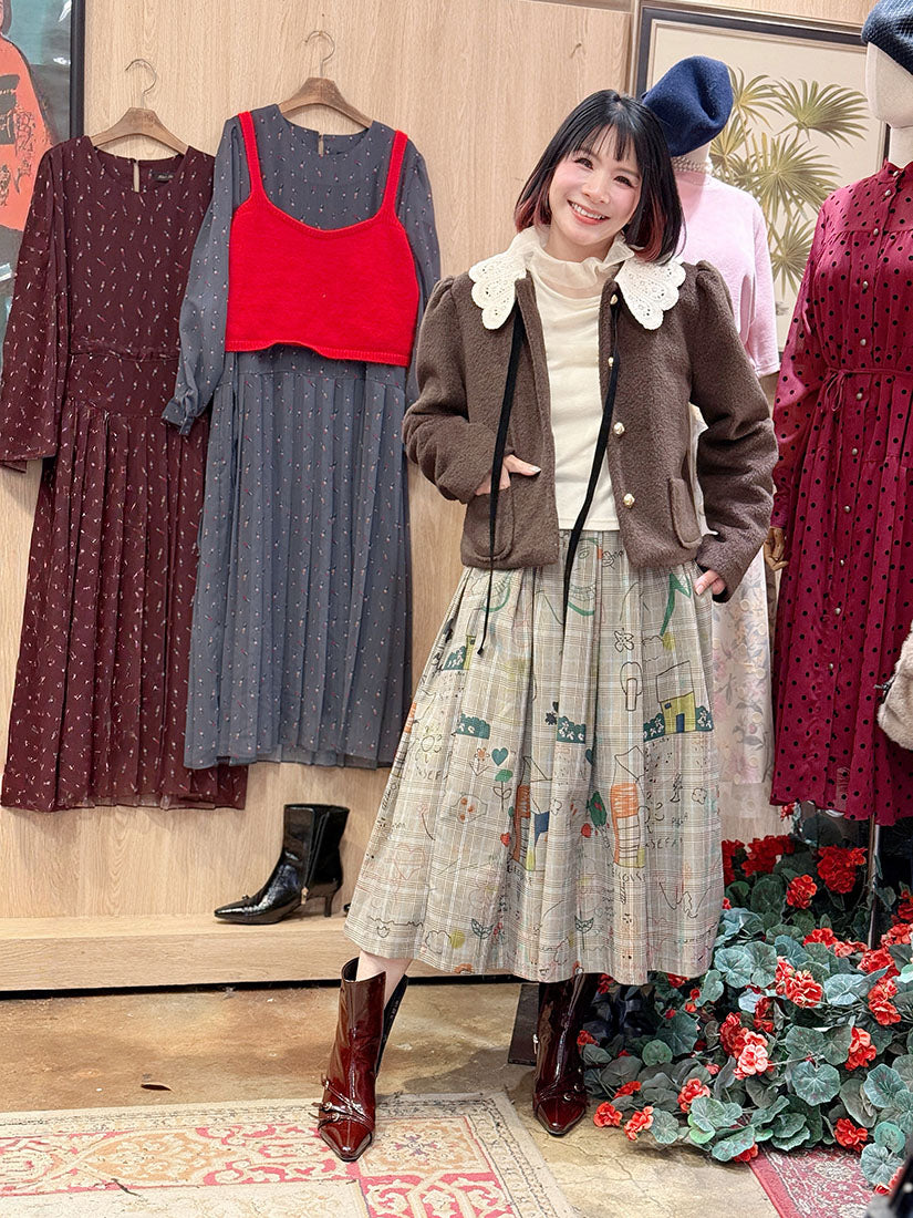 Hand Drawing Checker Skirt