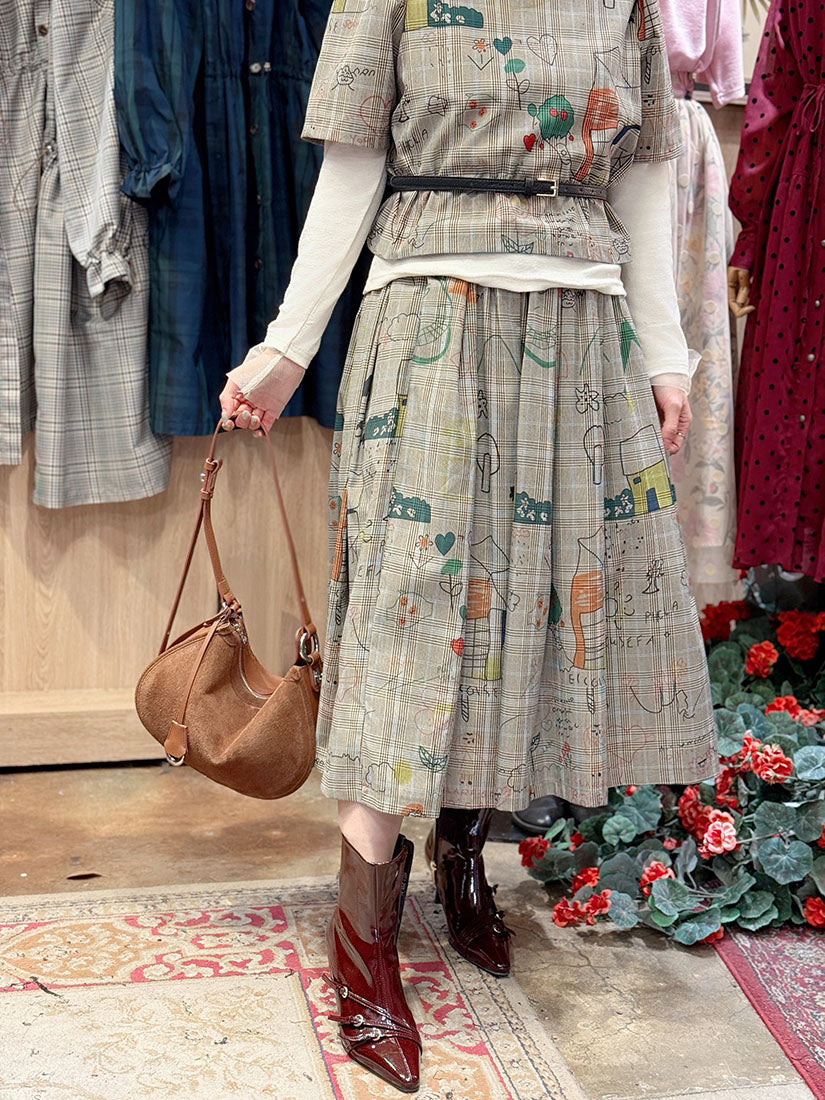 Hand Drawing Checker Skirt