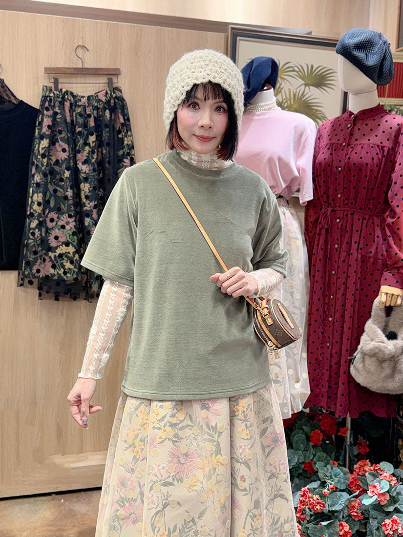 Mesh Dot Floral Pattern Layered Skirt (2 Colours)