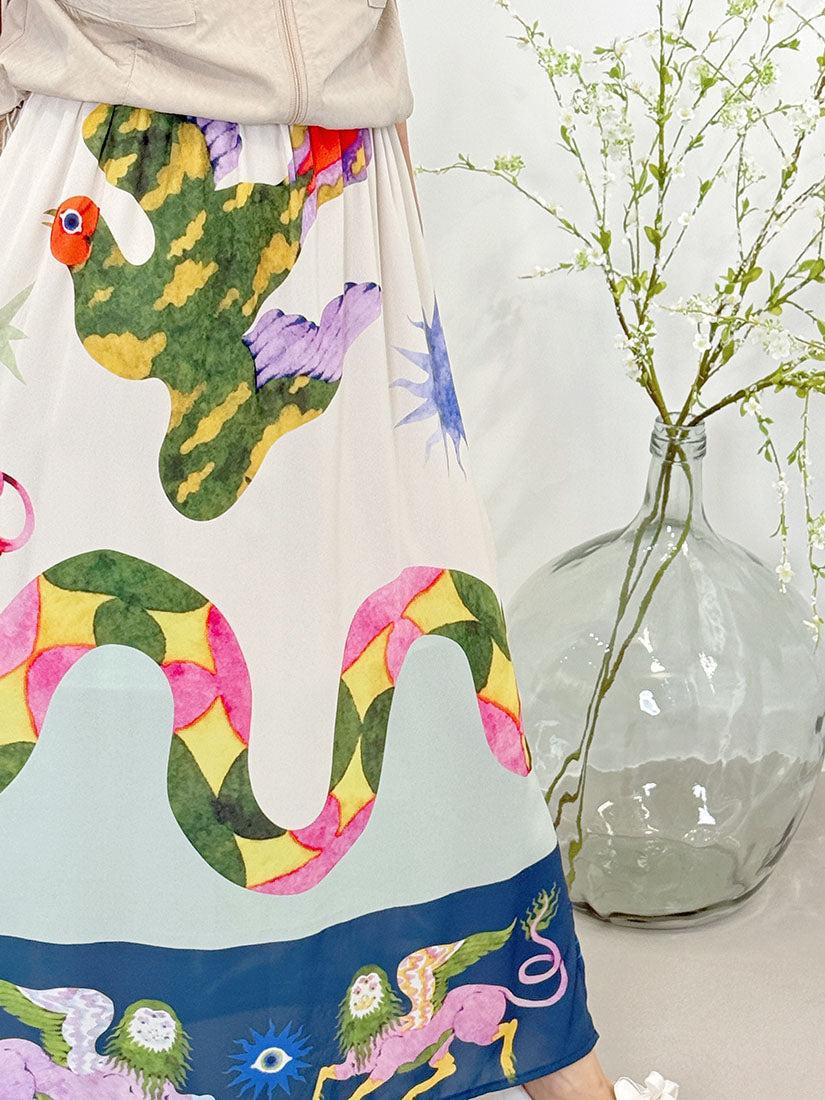 Fanciful Animal Printed Skirt