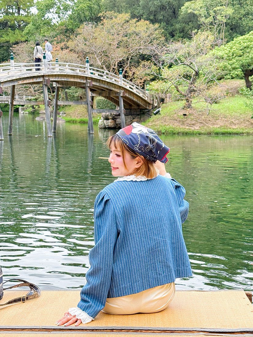 Lace Trim Striped Denim Jacket