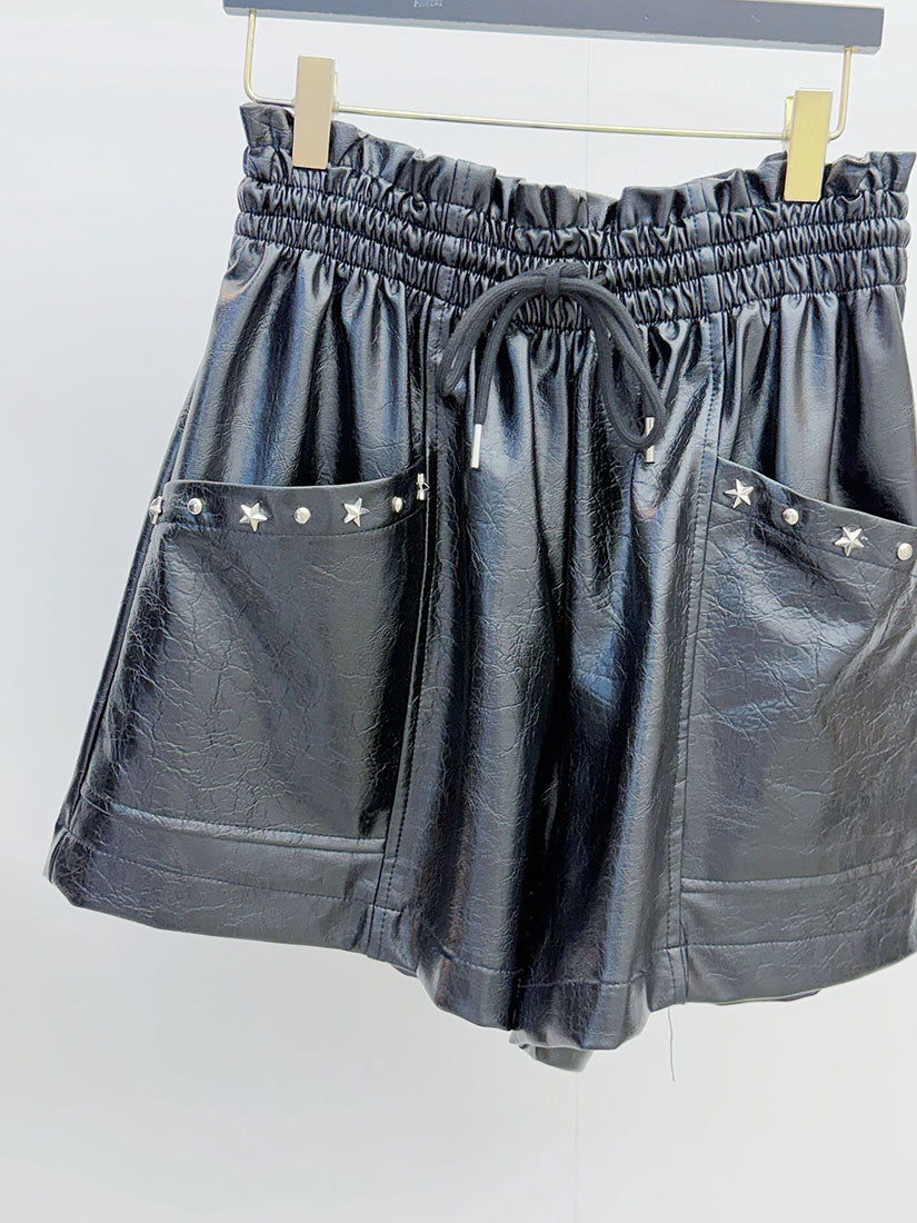 Star Studs Faux Leather Shorts