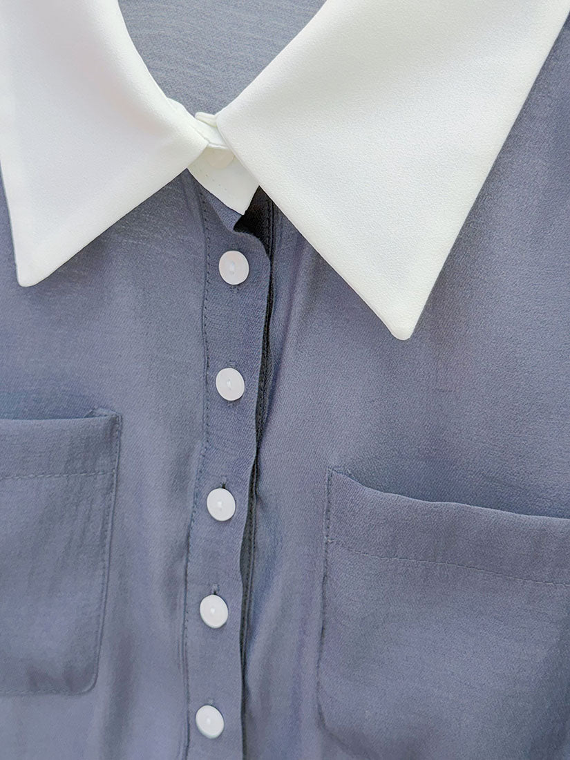 Sheer Contrast Collar Buttony Shirt (2 Colours)