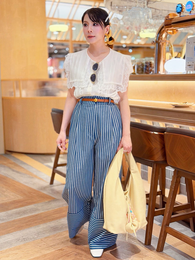 High Cuff Striped Wide Leg Pants (2 Colours)