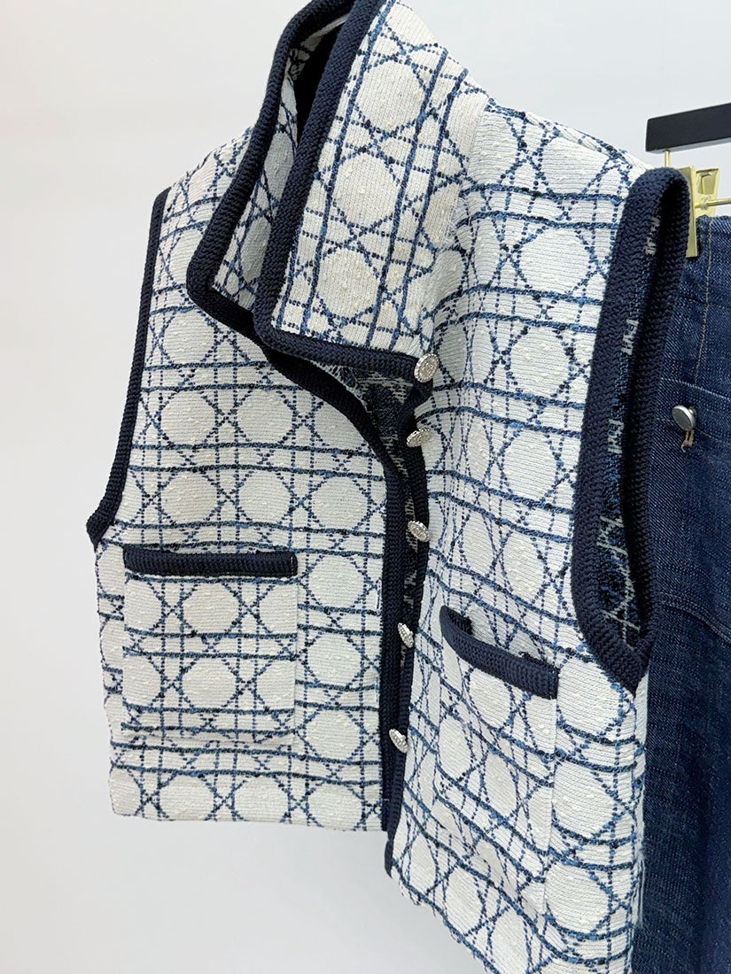 Checked Jacquard Vest Cardigan