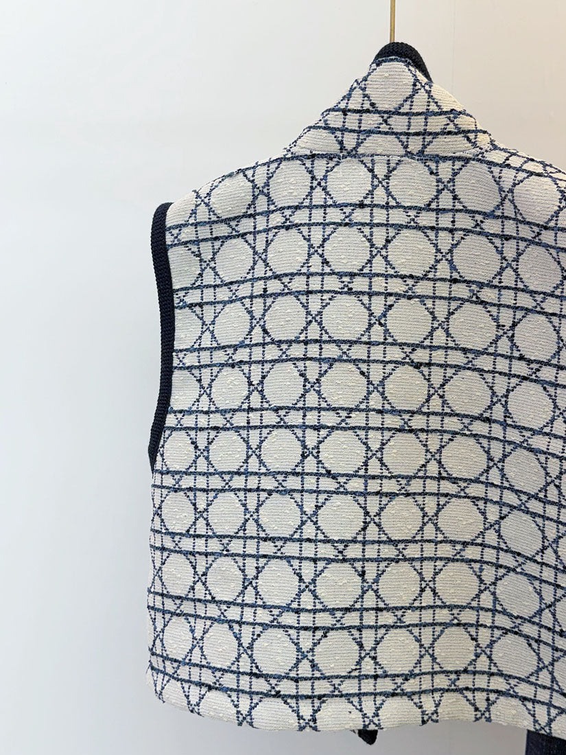 Checked Jacquard Vest Cardigan