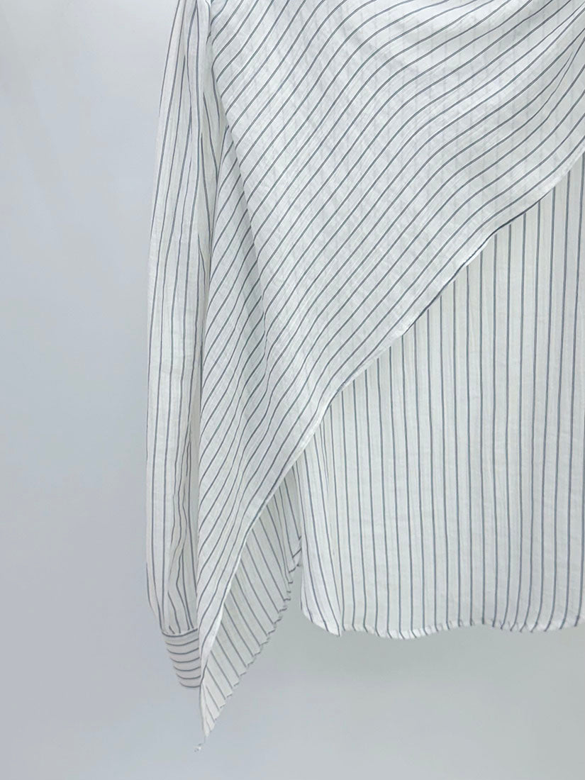 Scarf Drape Striped Blouse