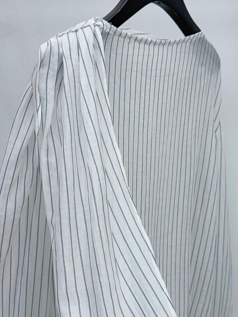 Scarf Drape Striped Blouse