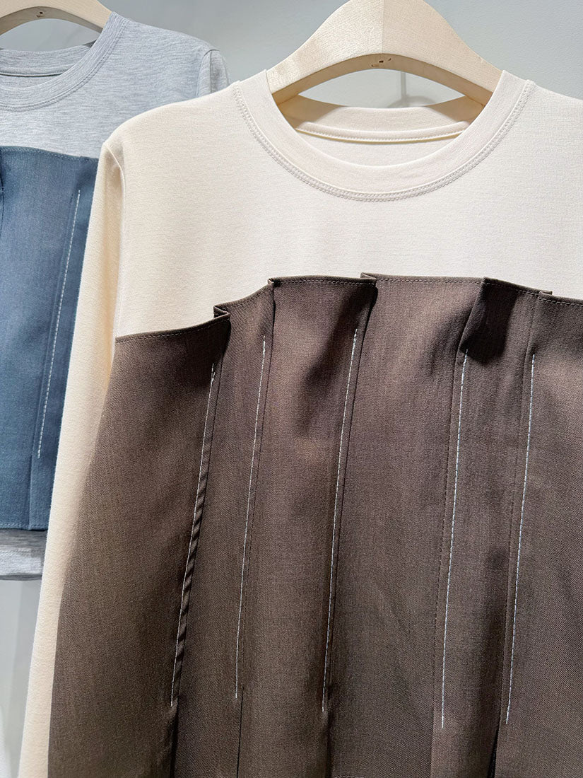 Pleated Panel Patch Long Sleeve Top (3 Colours)