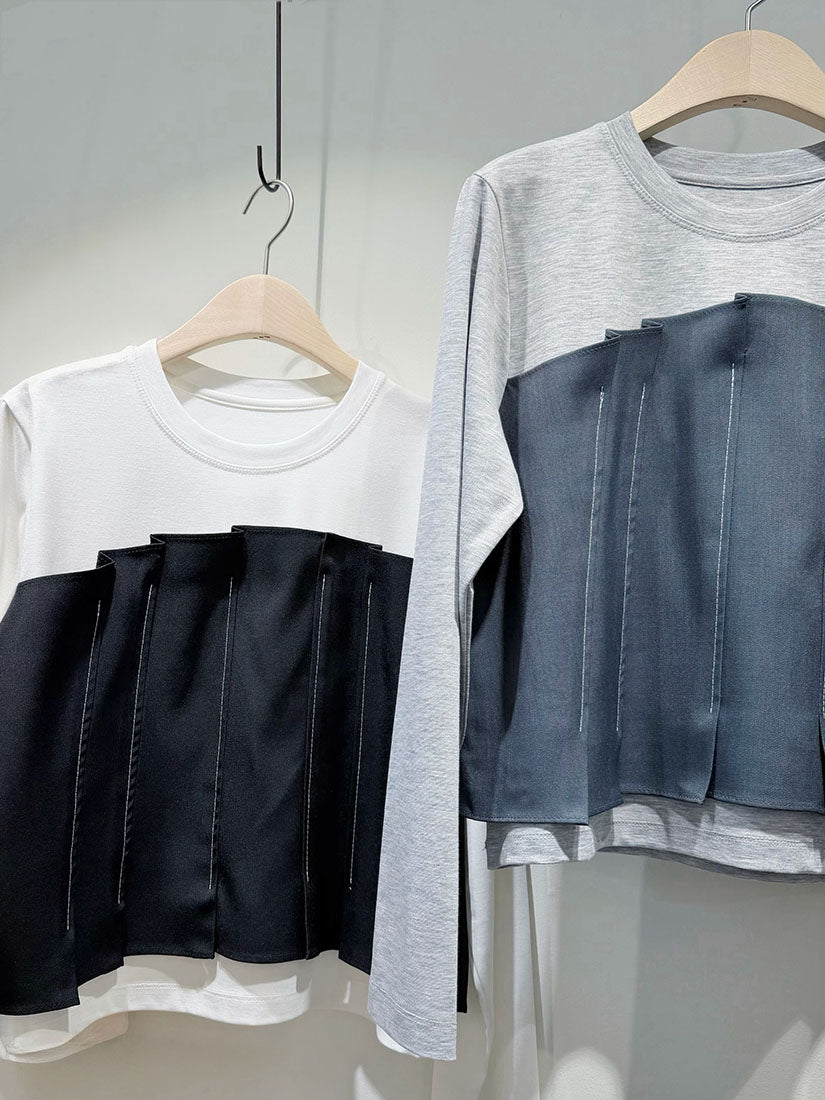 Pleated Panel Patch Long Sleeve Top (3 Colours)