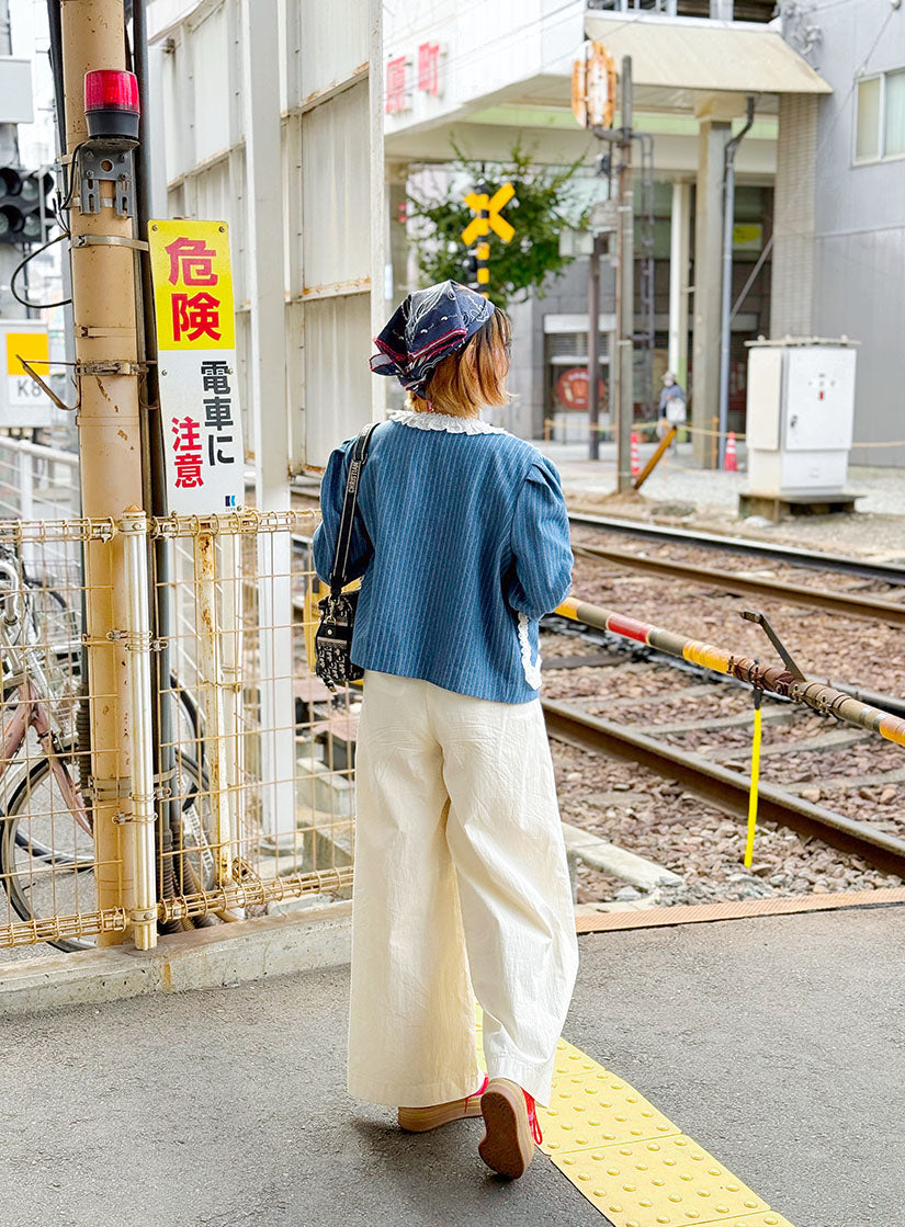 Lace Trim Striped Denim Jacket