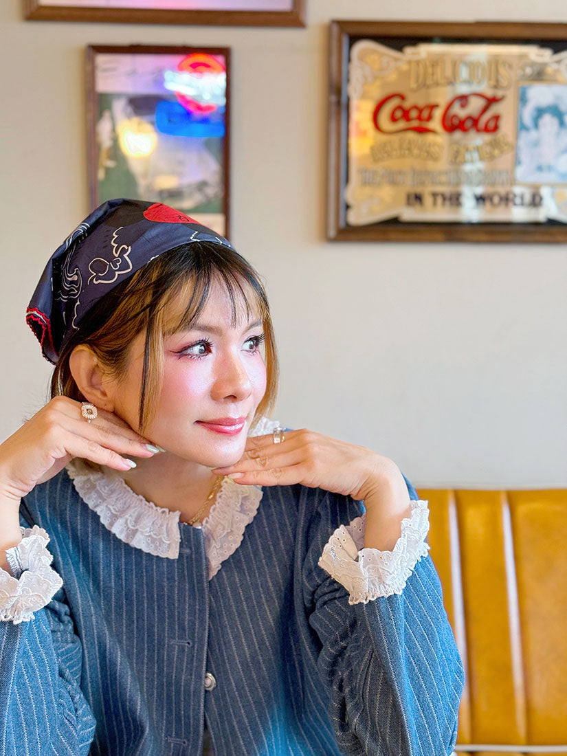 Lace Trim Striped Denim Jacket