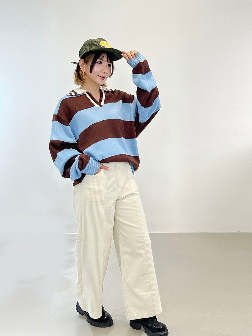 Polo Neck Striped Oversize Sweater (2 Colours)