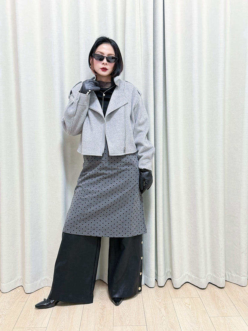 Woollen Cropped Biker Jacket (2 Colours)