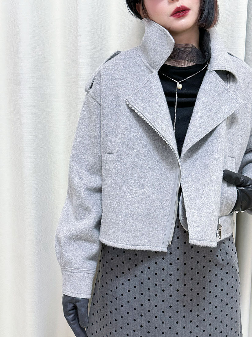 Woollen Cropped Biker Jacket (2 Colours)