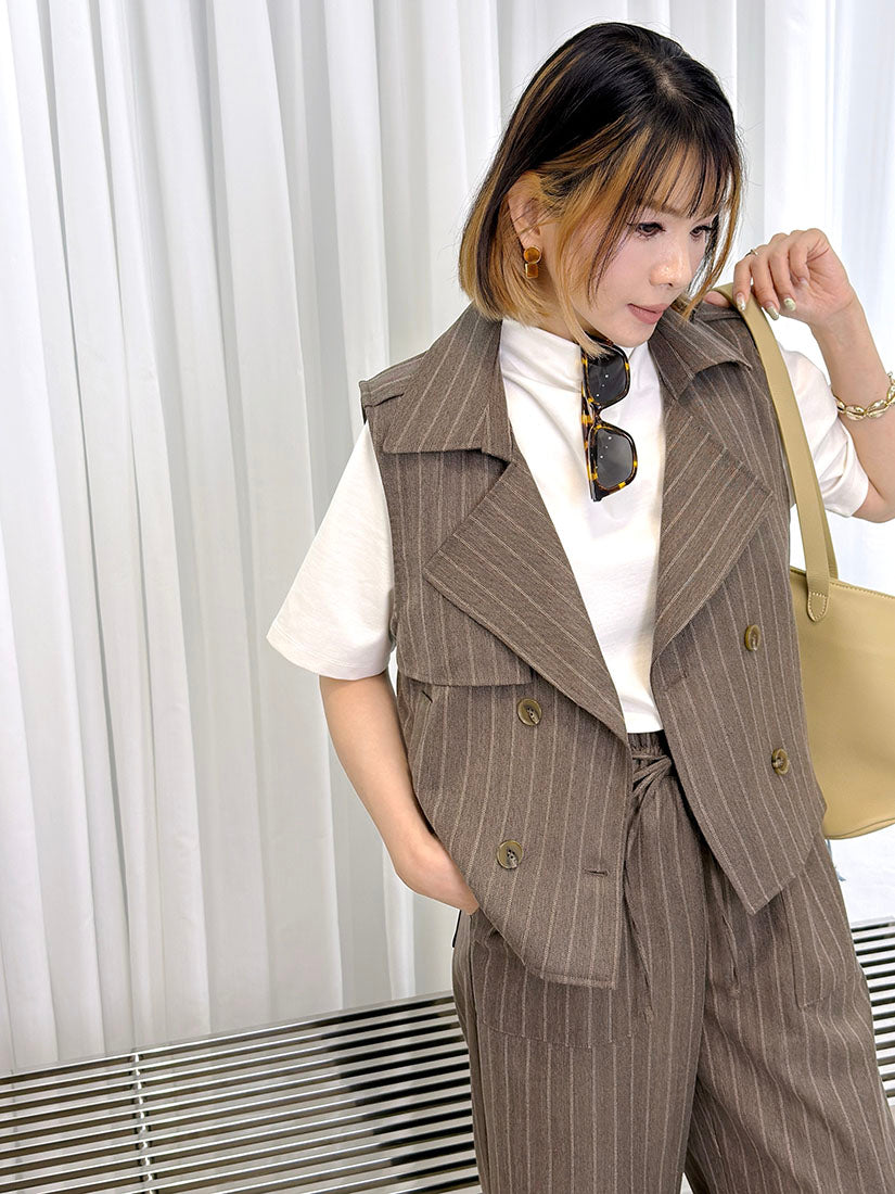 Flap Striped Double Breasted Waistcoat (3 Colours)